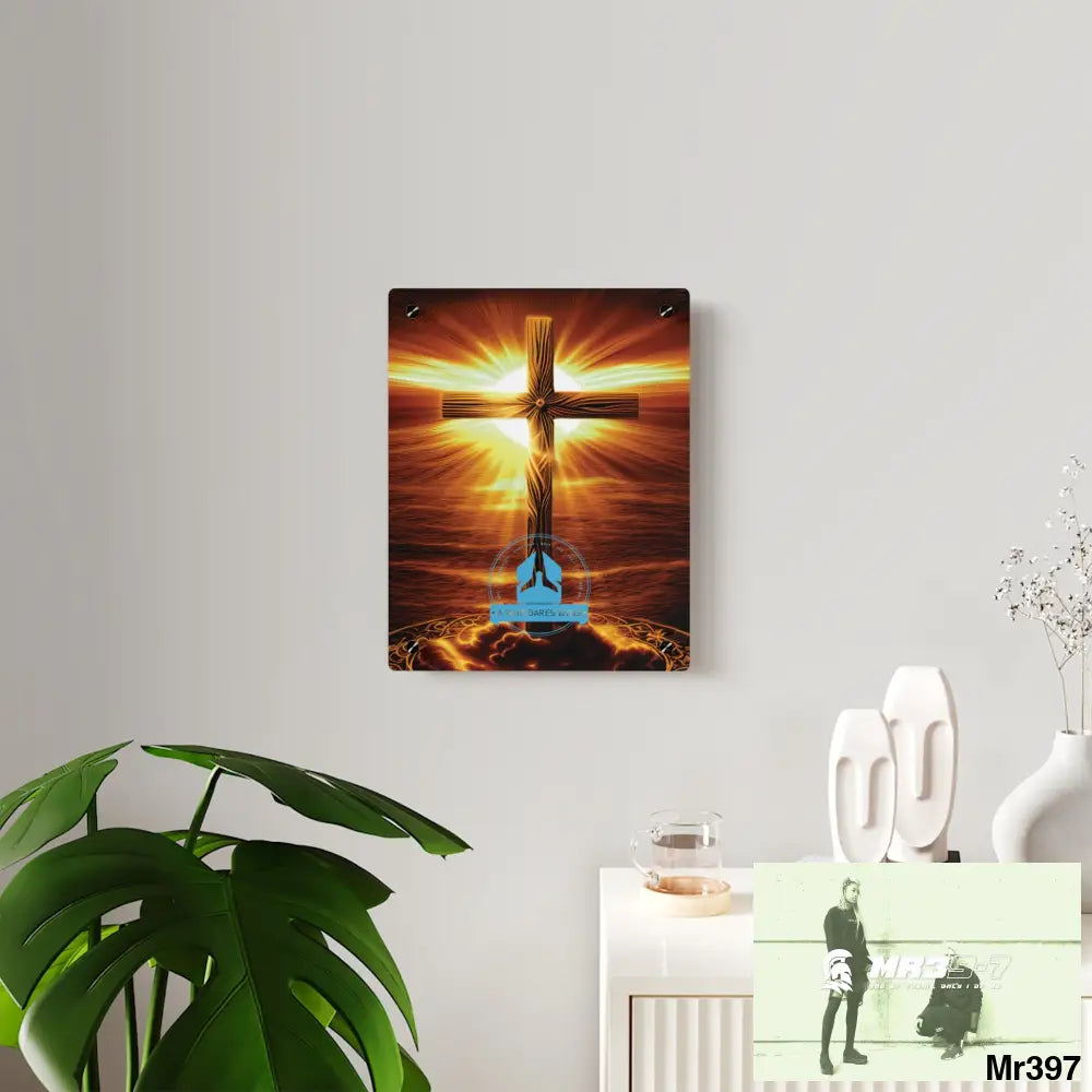 A Who Dares Wins Golden Sunrise Old Rugged Cross Celestial Ambient Faith Hyper Realistic Acrylic Wall Art Panels Home