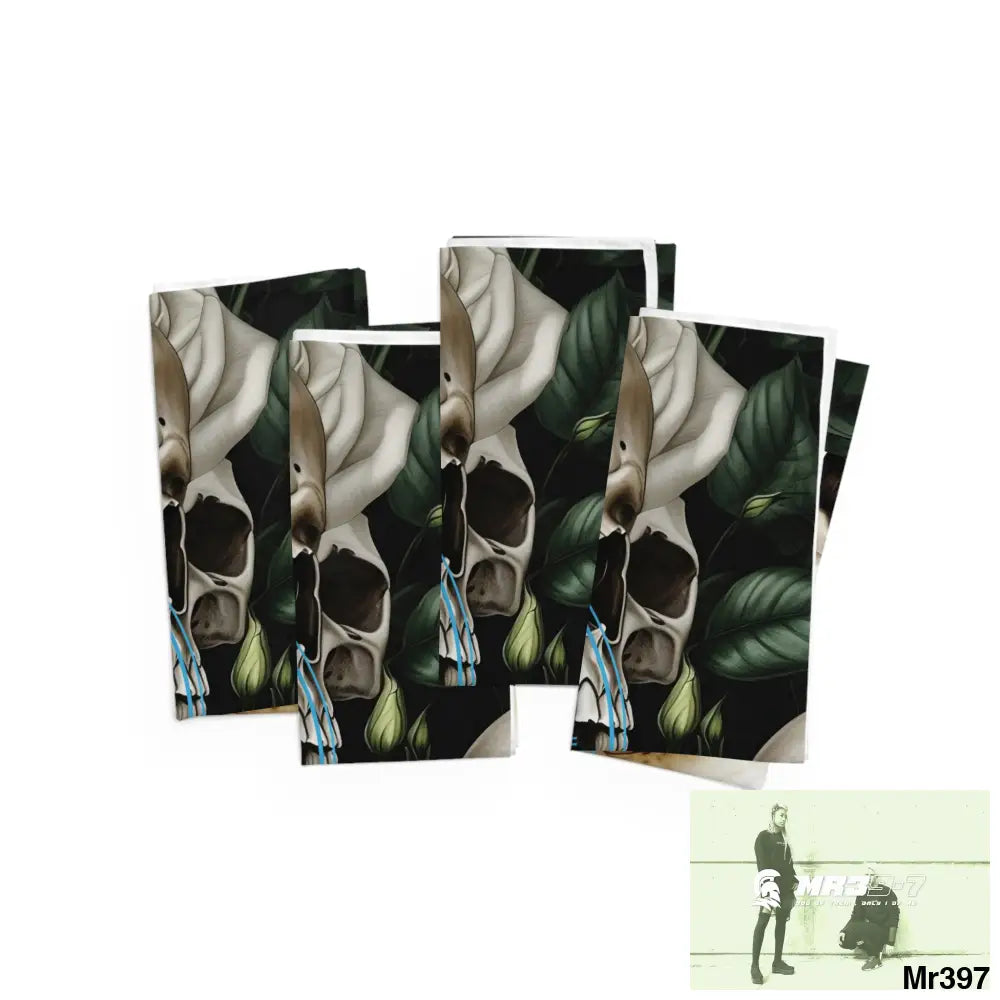 A Who Dares Wins Gothic Skulls & Roses Napkins 4-piece set / White / 19’’ × 19’’ Accessories