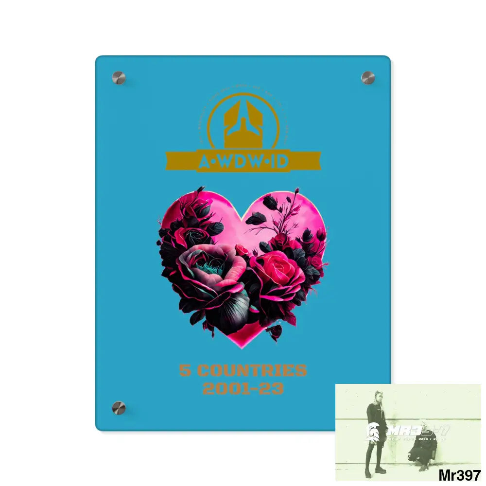 A Who Dares Wins (ID) RSF 5 Countries 2001-23 Heart made of pink roses with black accents Acrylic Wall Art Panels 11″ x