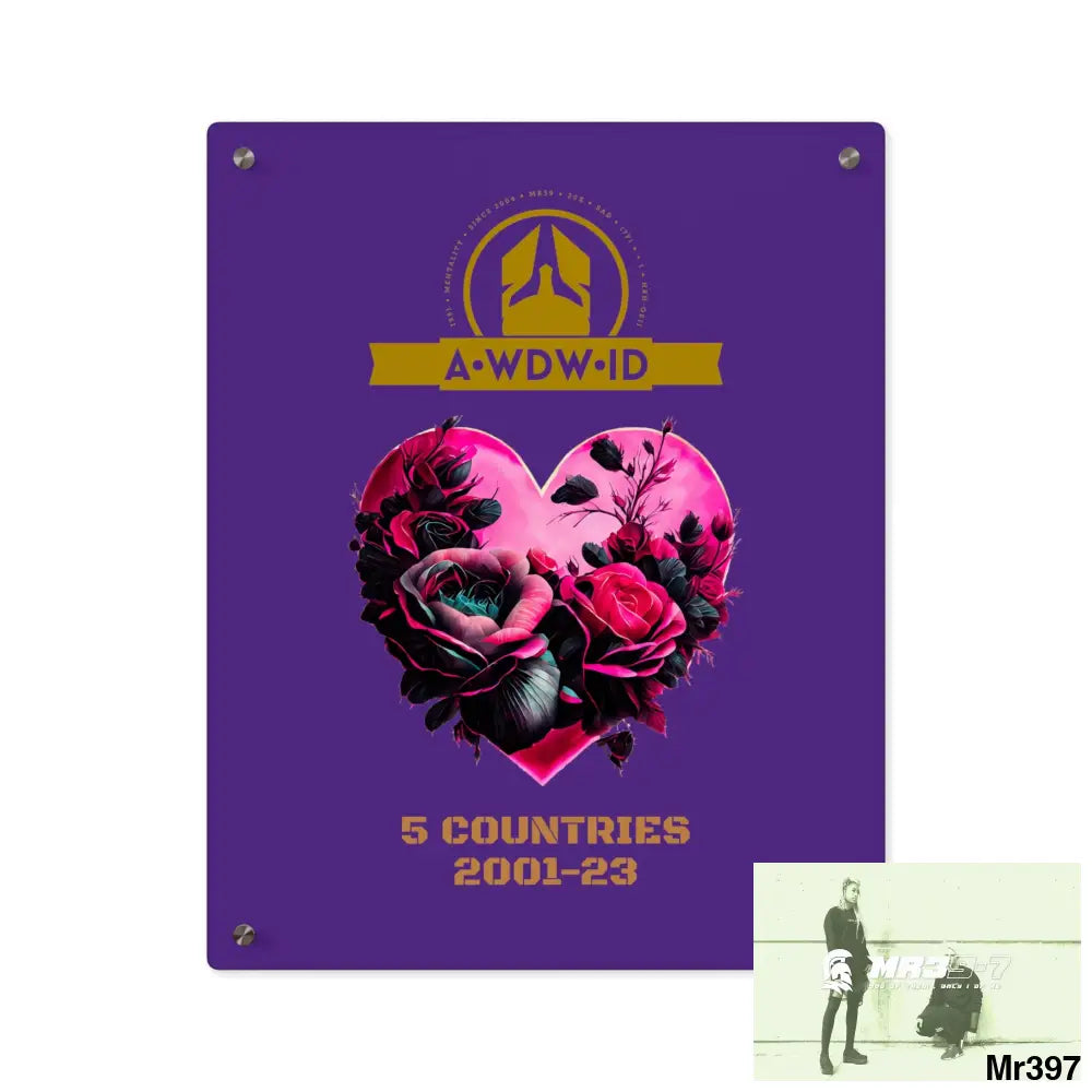 A Who Dares Wins (ID) RSF 5 Countries 2001-23 Heart made of pink roses with black accents Acrylic Wall Art Panels 16″ x