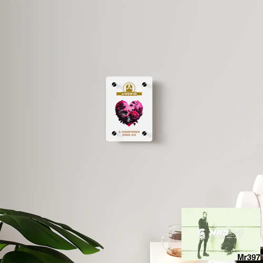 A Who Dares Wins (ID) RSF 5 Countries 2001-23 Heart made of pink roses with black accents Acrylic Wall Art Panels Home