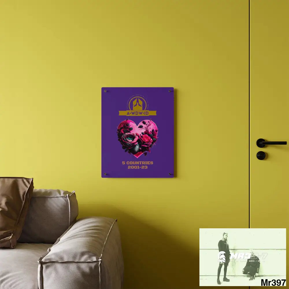 A Who Dares Wins (ID) RSF 5 Countries 2001-23 Heart made of pink roses with black accents Acrylic Wall Art Panels Home