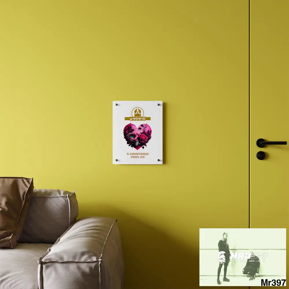 A Who Dares Wins (ID) RSF 5 Countries 2001-23 Heart made of pink roses with black accents Acrylic Wall Art Panels Home