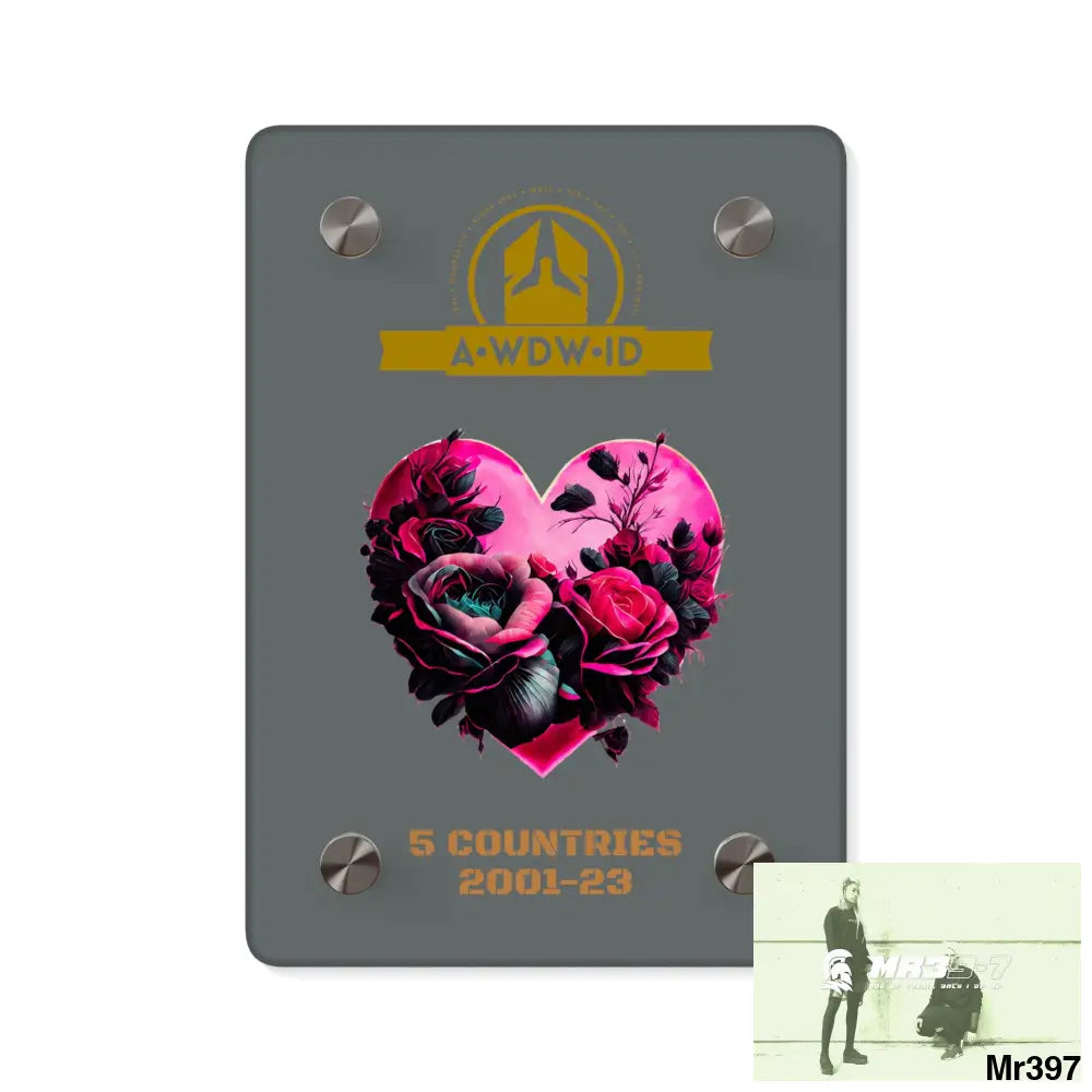 A Who Dares Wins (ID) RSF 5 Countries 2001-23 Heart made of pink roses with black accents Acrylic Wall Art Panels 5’’ x