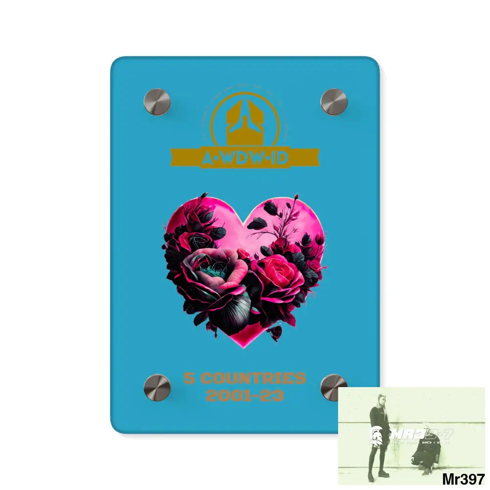 A Who Dares Wins (ID) RSF 5 Countries 2001-23 Heart made of pink roses with black accents Acrylic Wall Art Panels 5’’ x