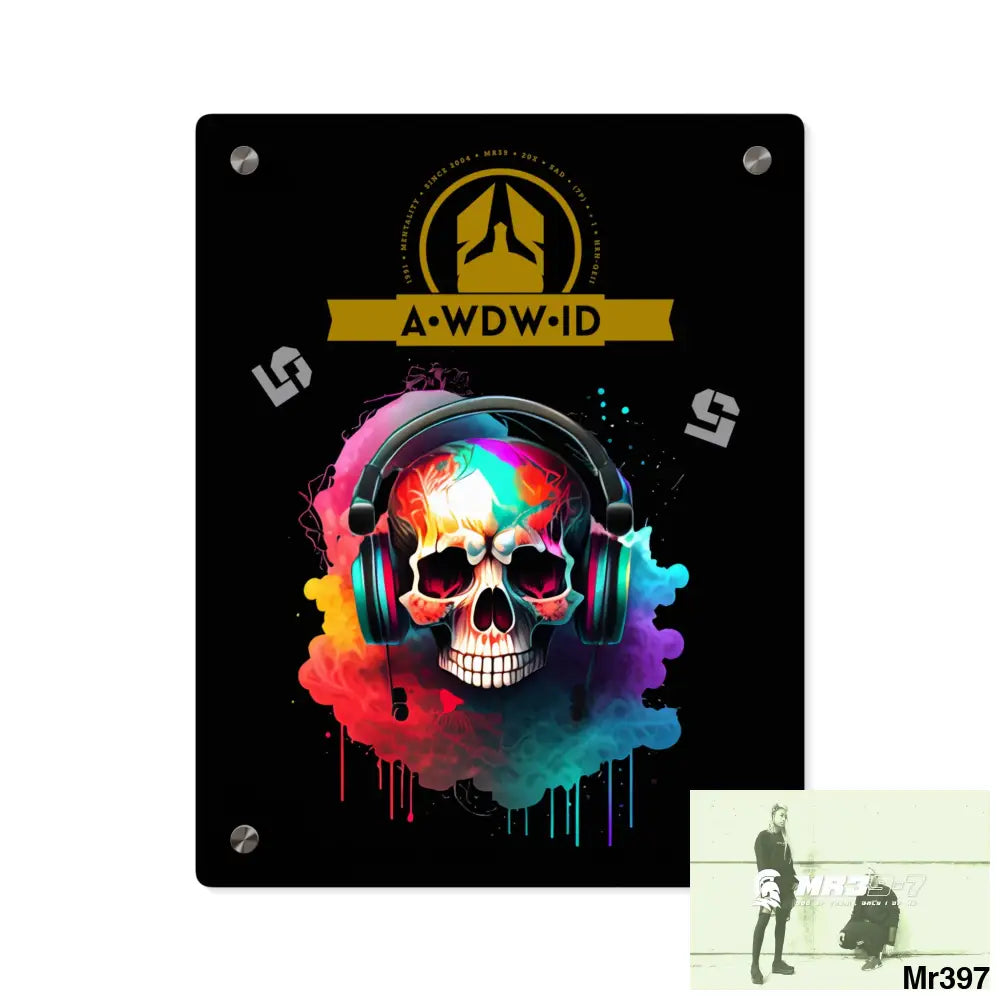 A Who Dares Wins (ID) RSF E + 5 Colourful Skull Headphones Acrylic Wall Art Panels 11″ x 14″ (Vertical) / 0.25’’ Home