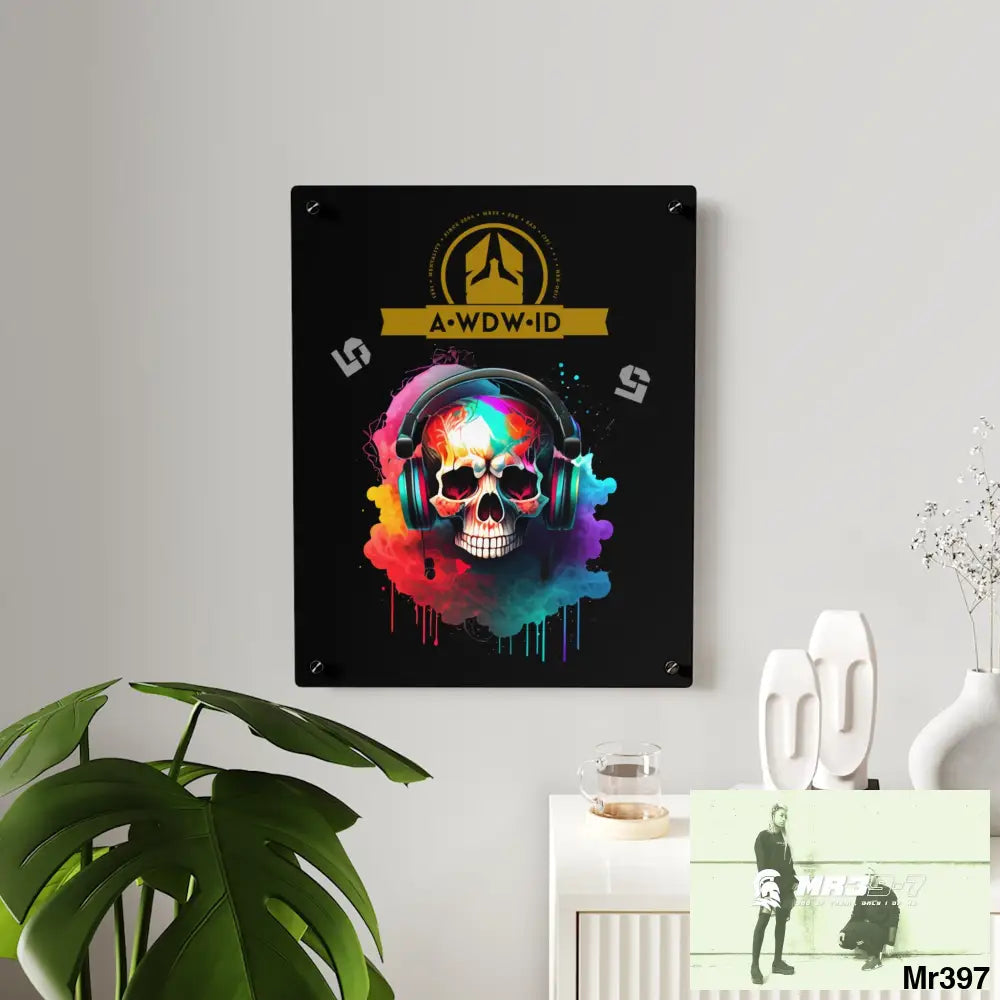 A Who Dares Wins (ID) RSF E + 5 Colourful Skull Headphones Acrylic Wall Art Panels Home Decor