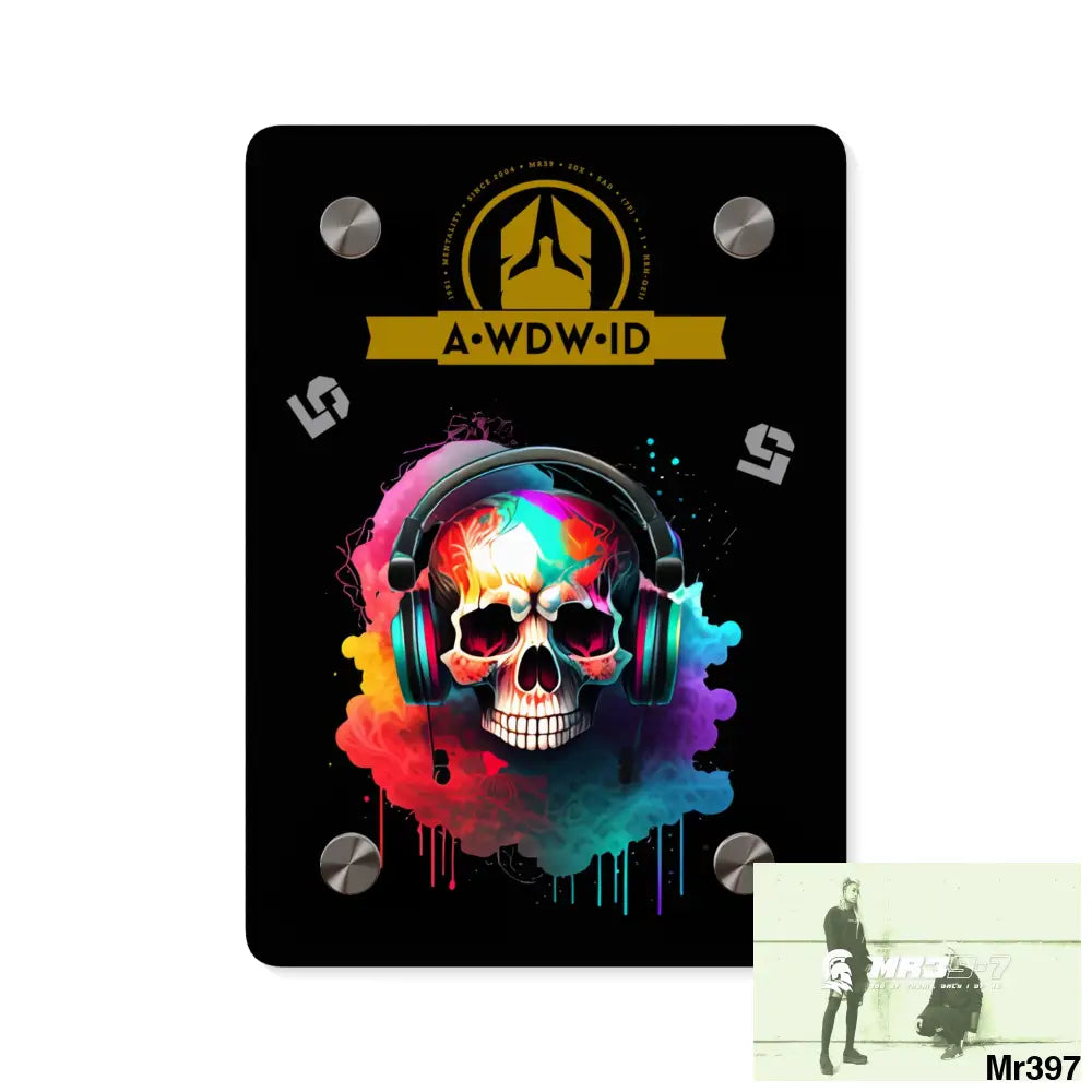 A Who Dares Wins (ID) RSF E + 5 Colourful Skull Headphones Acrylic Wall Art Panels 5’’ x 7’’ (Vertical) / 0.25’’ Home