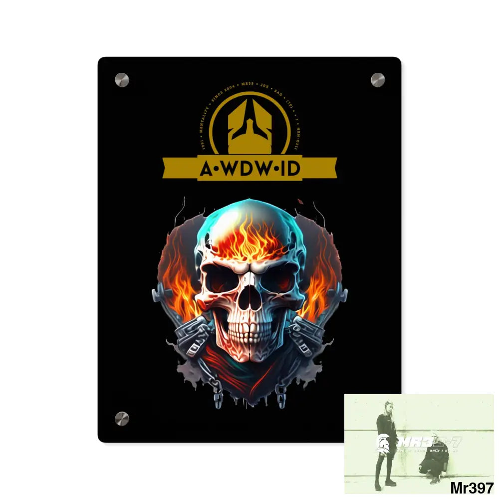 A Who Dares Wins ID RSF Flame Biker Skull Graphic Acrylic Wall Art Panels 11″ x 14″ (Vertical) / 0.25’’ Home Decor