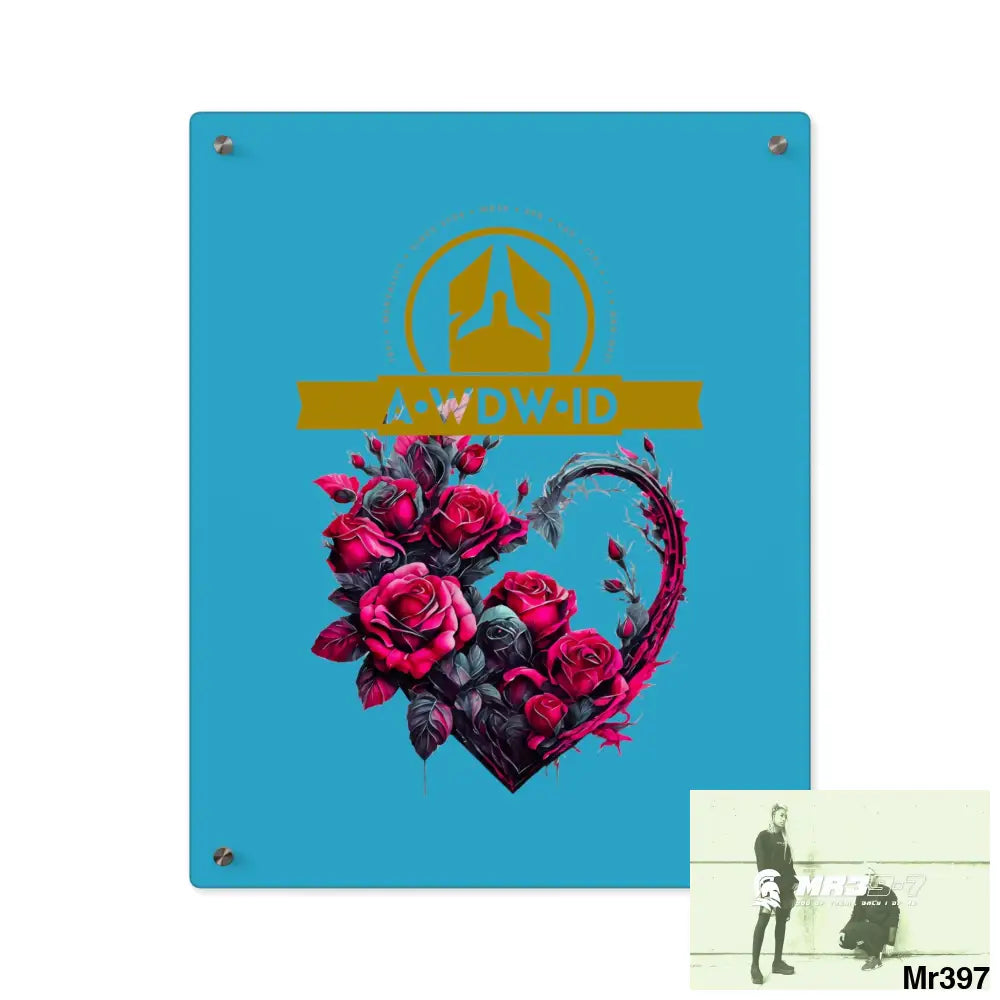 A Who Dares Wins (ID) RSF Heart made of Pink Roses on Black Background Acrylic Wall Art Panels 16″ x 20″ (Vertical)