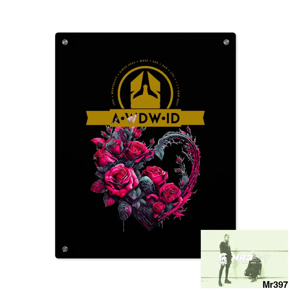 A Who Dares Wins (ID) RSF Heart made of Pink Roses on Black Background Acrylic Wall Art Panels 16″ x 20″ (Vertical)