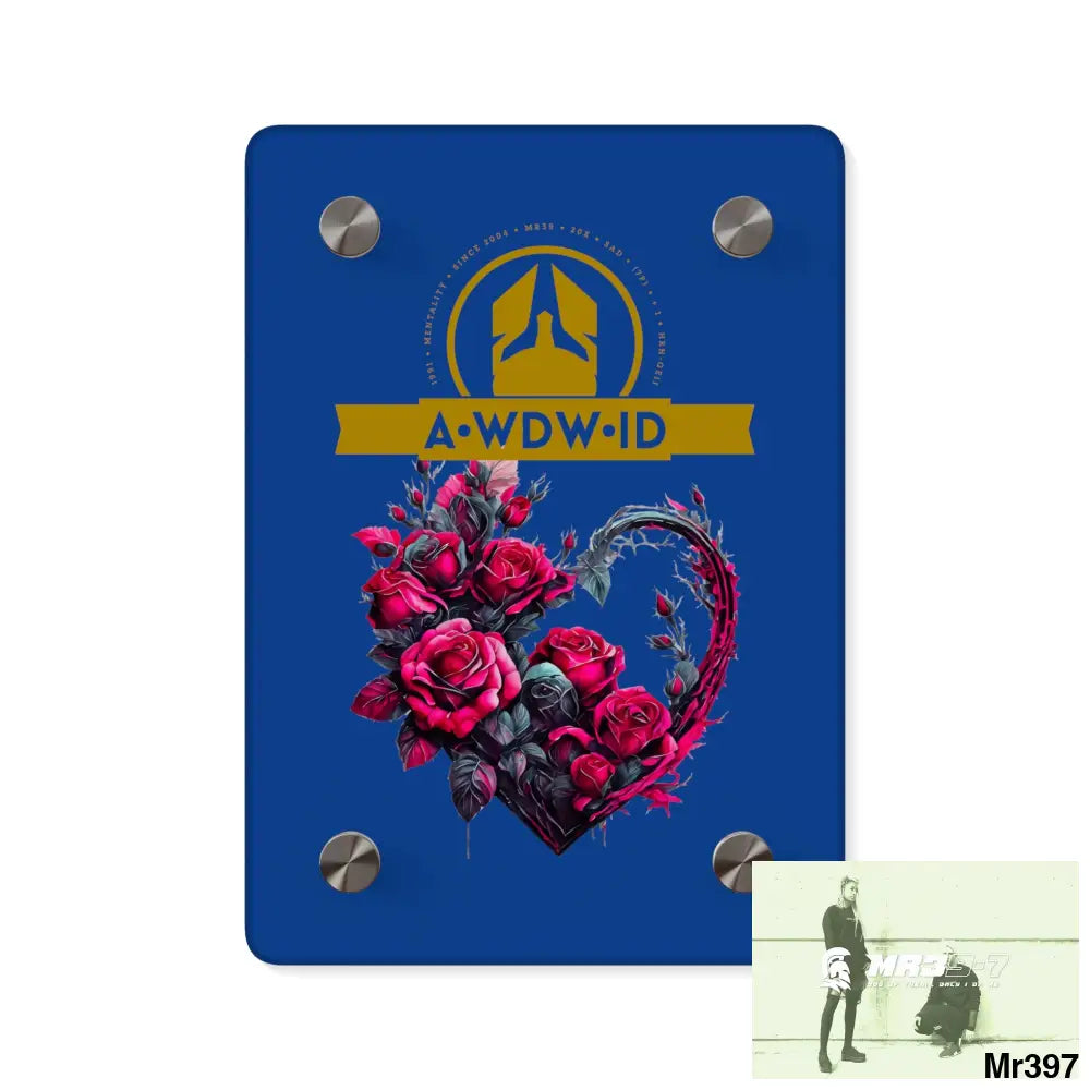 A Who Dares Wins (ID) RSF Heart made of Pink Roses on Black Background Acrylic Wall Art Panels 5’’ x 7’’ (Vertical)
