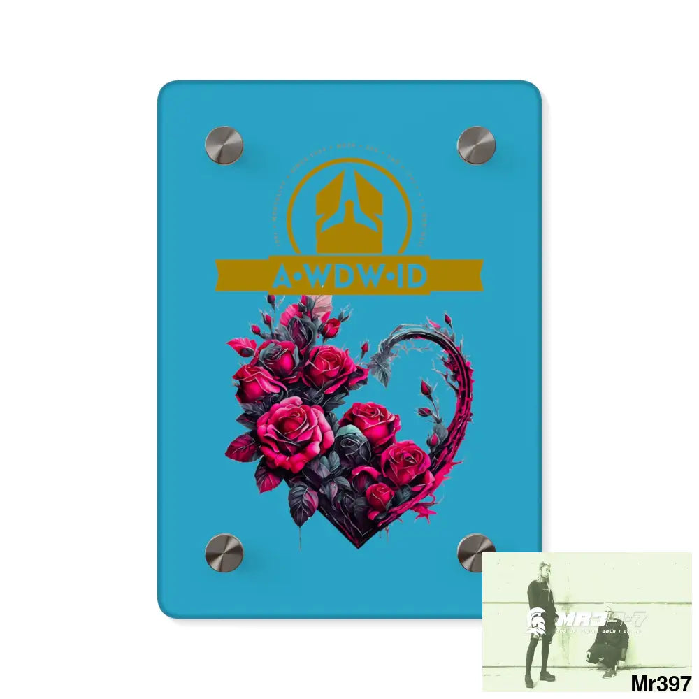 A Who Dares Wins (ID) RSF Heart made of Pink Roses on Black Background Acrylic Wall Art Panels 5’’ x 7’’ (Vertical)