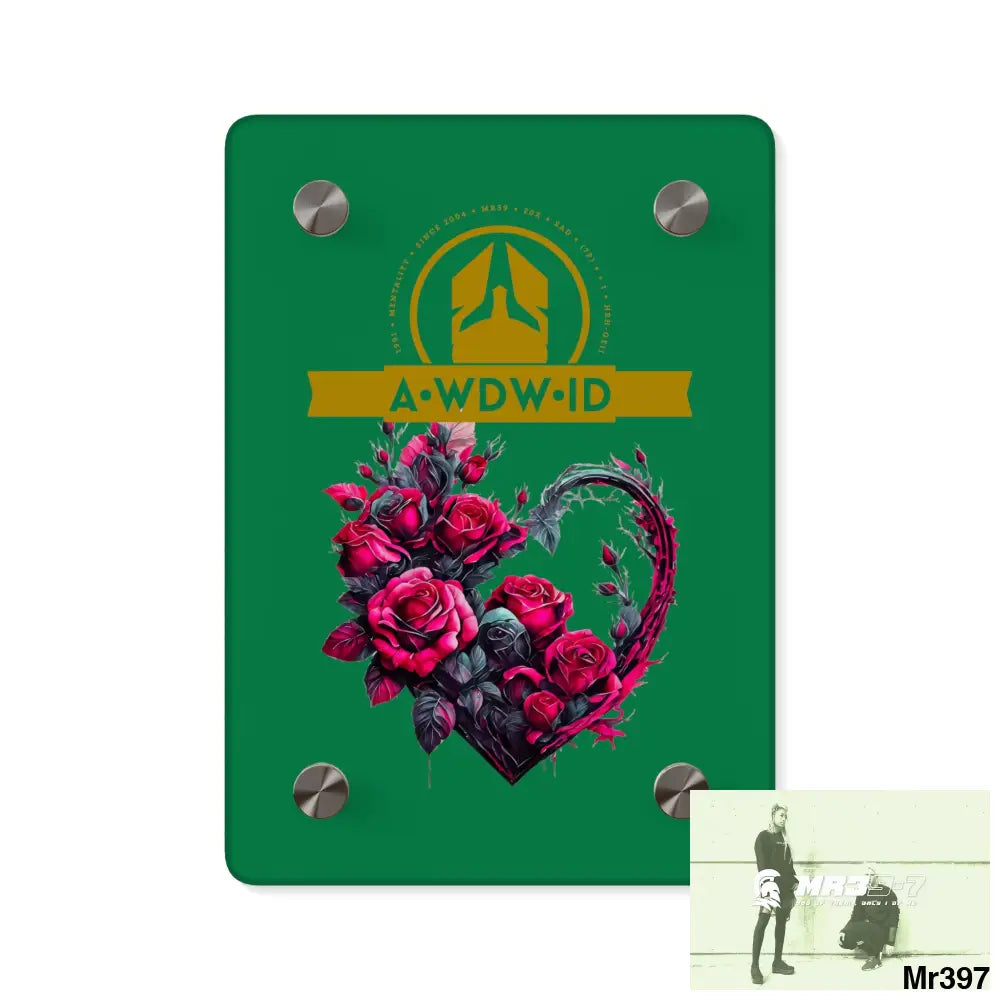 A Who Dares Wins (ID) RSF Heart made of Pink Roses on Black Background Acrylic Wall Art Panels 5’’ x 7’’ (Vertical)