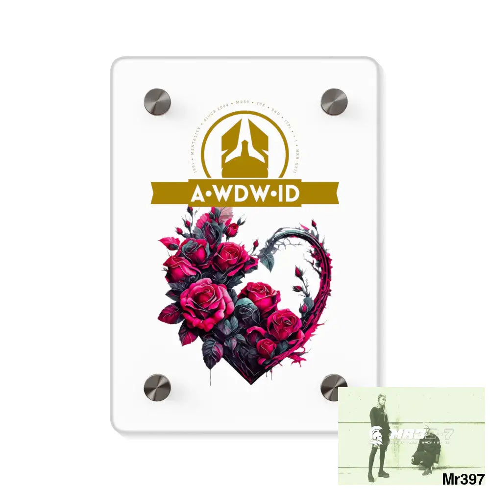 A Who Dares Wins (ID) RSF Heart made of Pink Roses on Black Background Acrylic Wall Art Panels 5’’ x 7’’ (Vertical)