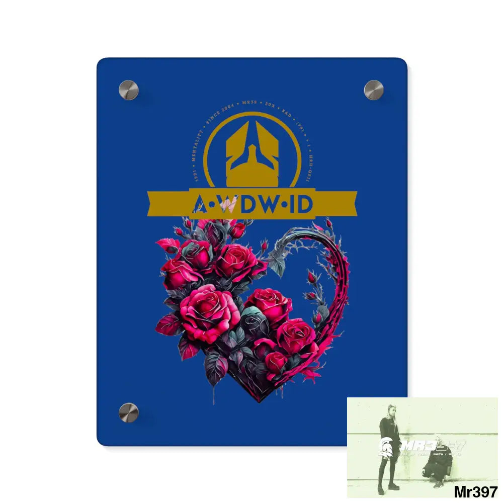 A Who Dares Wins (ID) RSF Heart made of Pink Roses on Black Background Acrylic Wall Art Panels 8″ x 10″ (Vertical)