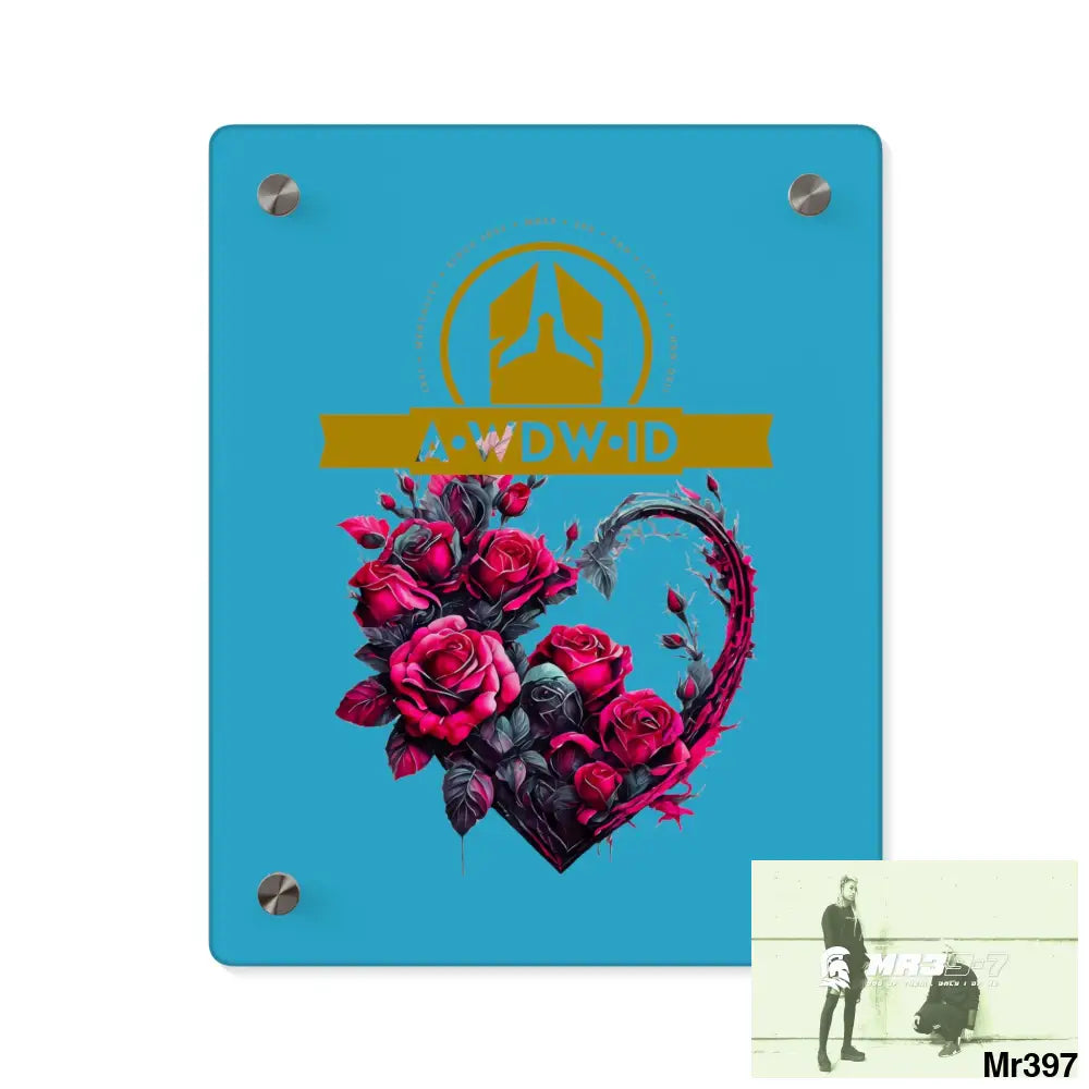 A Who Dares Wins (ID) RSF Heart made of Pink Roses on Black Background Acrylic Wall Art Panels 8″ x 10″ (Vertical)