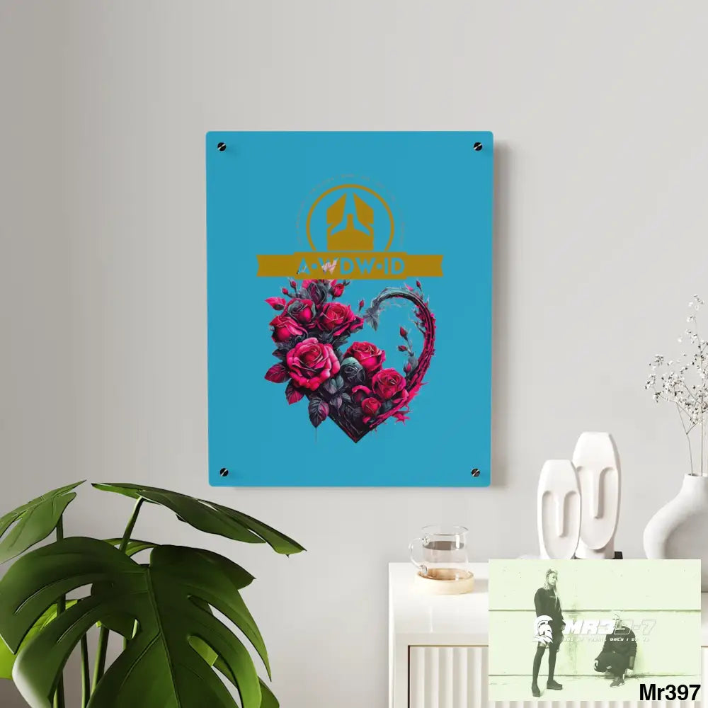 A Who Dares Wins (ID) RSF Heart made of Pink Roses on Black Background Acrylic Wall Art Panels Home Decor