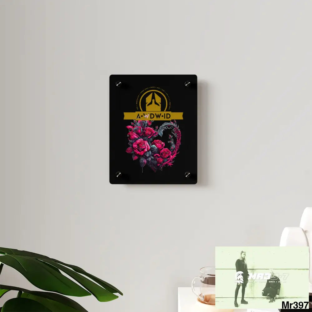 A Who Dares Wins (ID) RSF Heart made of Pink Roses on Black Background Acrylic Wall Art Panels Home Decor