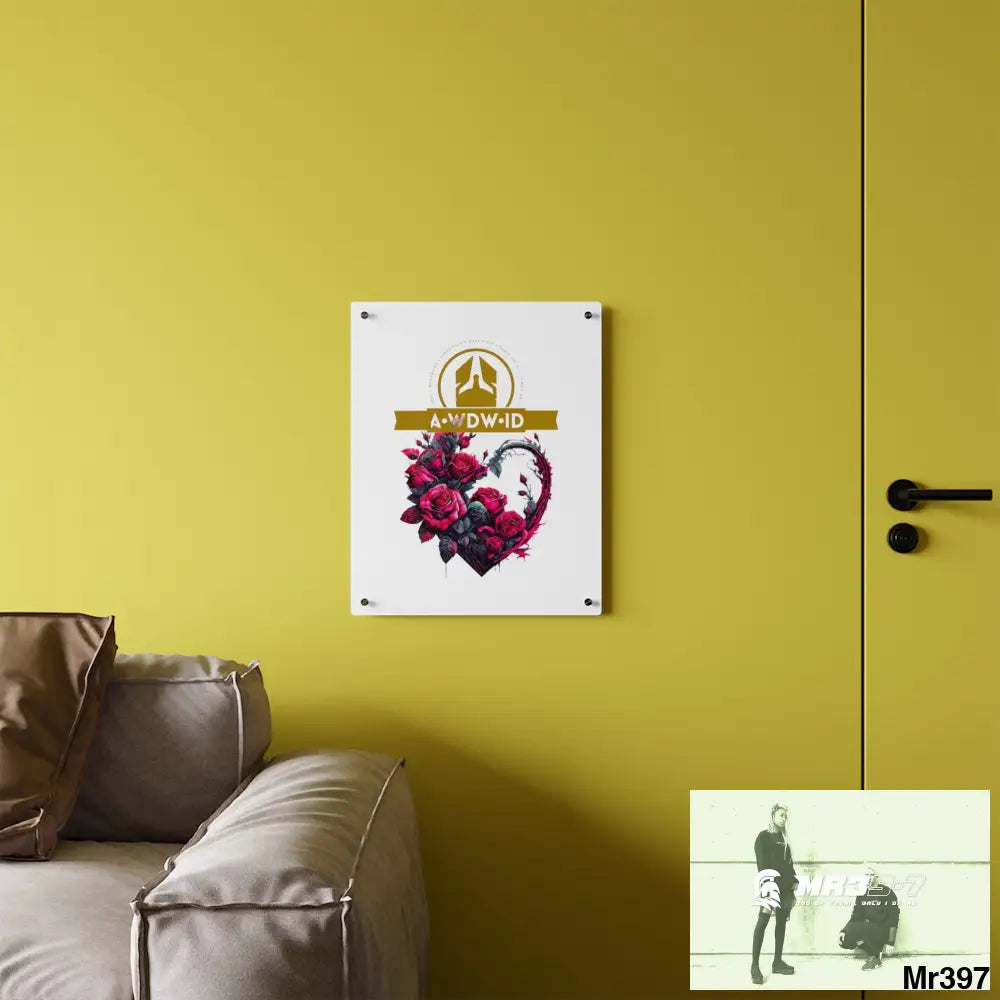A Who Dares Wins (ID) RSF Heart made of Pink Roses on Black Background Acrylic Wall Art Panels Home Decor
