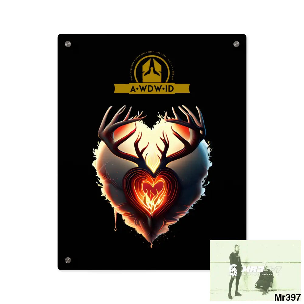 A Who Dares Wins (ID) RSF Heart of Fire Stag Antler Graphic Acrylic Wall Art Panels 16″ x 20″ (Vertical) / 0.25’’ Home