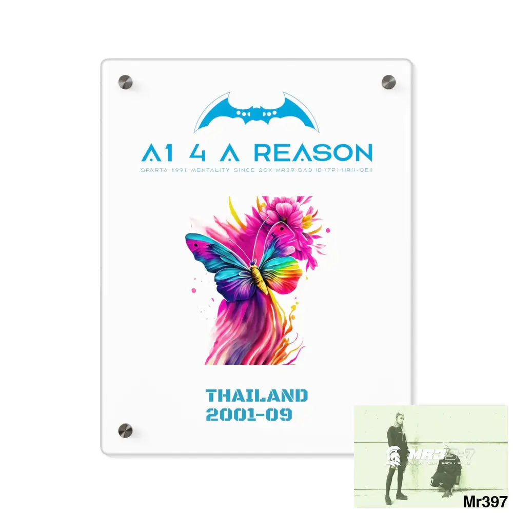 A Who Dares Wins Thailand 2001--09 Colorful Butterfly in Mid-Flight Acrylic Wall Art Panels 11″ x 14″ (Vertical)