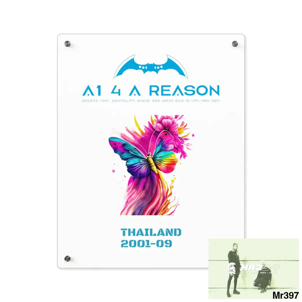 A Who Dares Wins Thailand 2001--09 Colorful Butterfly in Mid-Flight Acrylic Wall Art Panels 16″ x 20″ (Vertical)