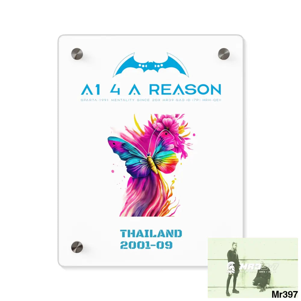 A Who Dares Wins Thailand 2001--09 Colorful Butterfly in Mid-Flight Acrylic Wall Art Panels 8″ x 10″ (Vertical)