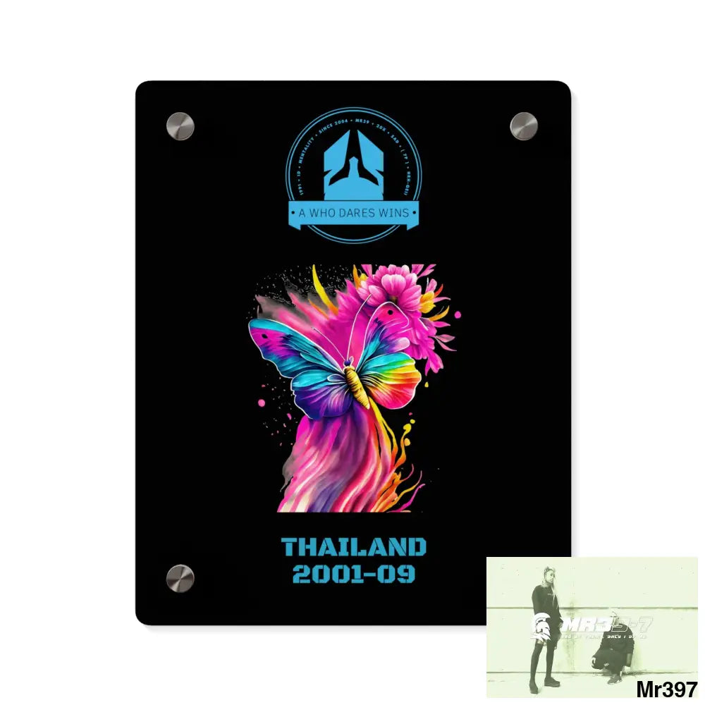 A Who Dares Wins Thailand 2001--09 Colourful Butterfly in Mid-Flight Acrylic Wall Art Panels 8″ x 10″ (Vertical)