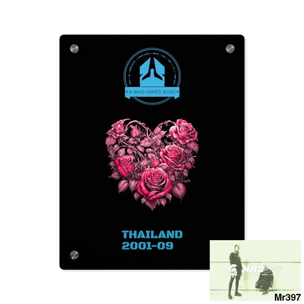 A Who Dares Wins Thailand 2001--09 Heart Made of Pink Roses Beautiful Floral Acrylic Wall Art Panels 11″ x 14″