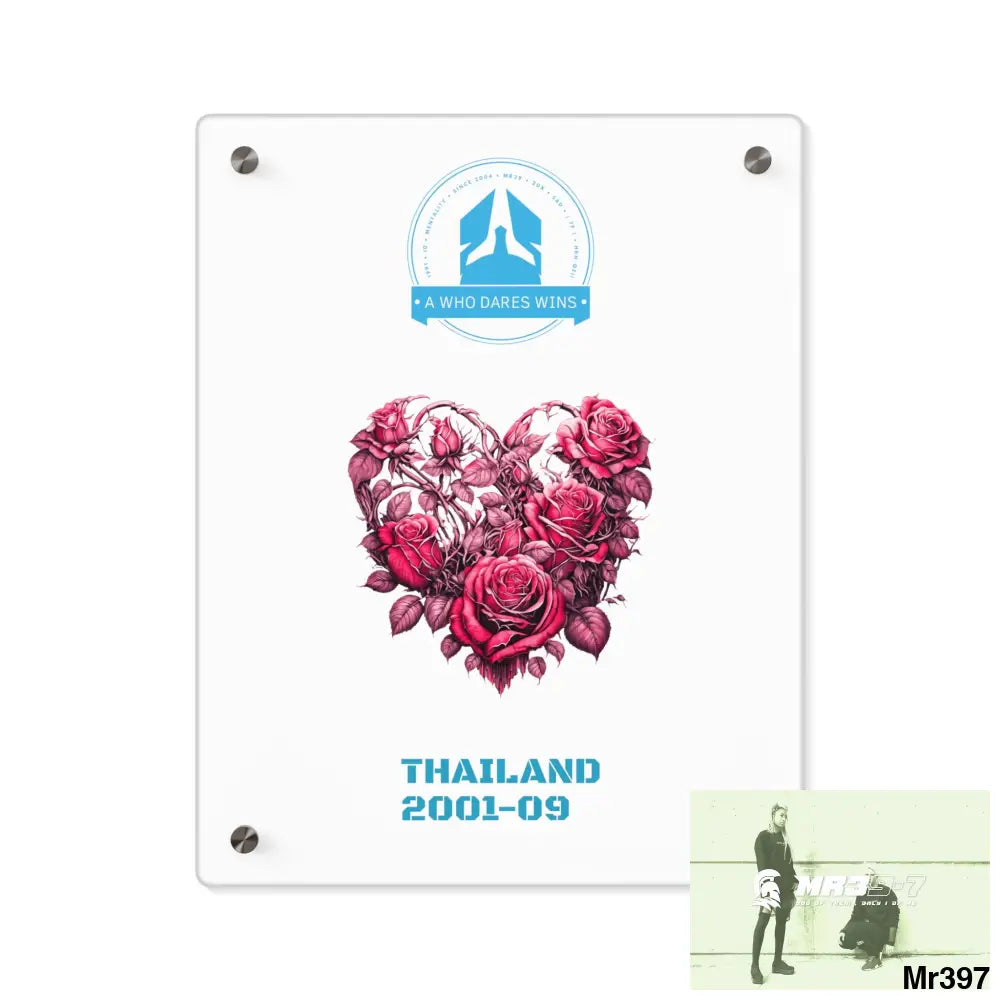 A Who Dares Wins Thailand 2001--09 Heart Made of Pink Roses Beautiful Floral Acrylic Wall Art Panels 11″ x 14″
