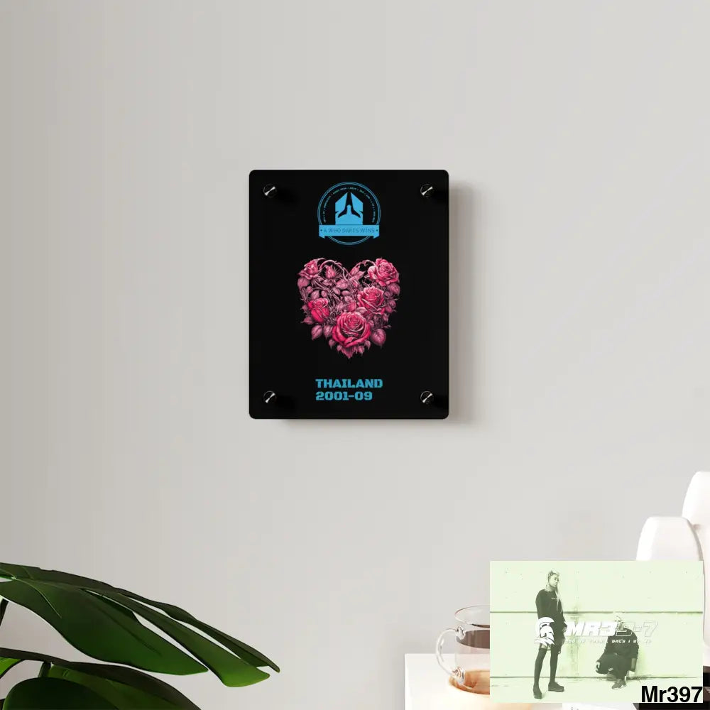 A Who Dares Wins Thailand 2001--09 Heart Made of Pink Roses Beautiful Floral Acrylic Wall Art Panels Home Decor