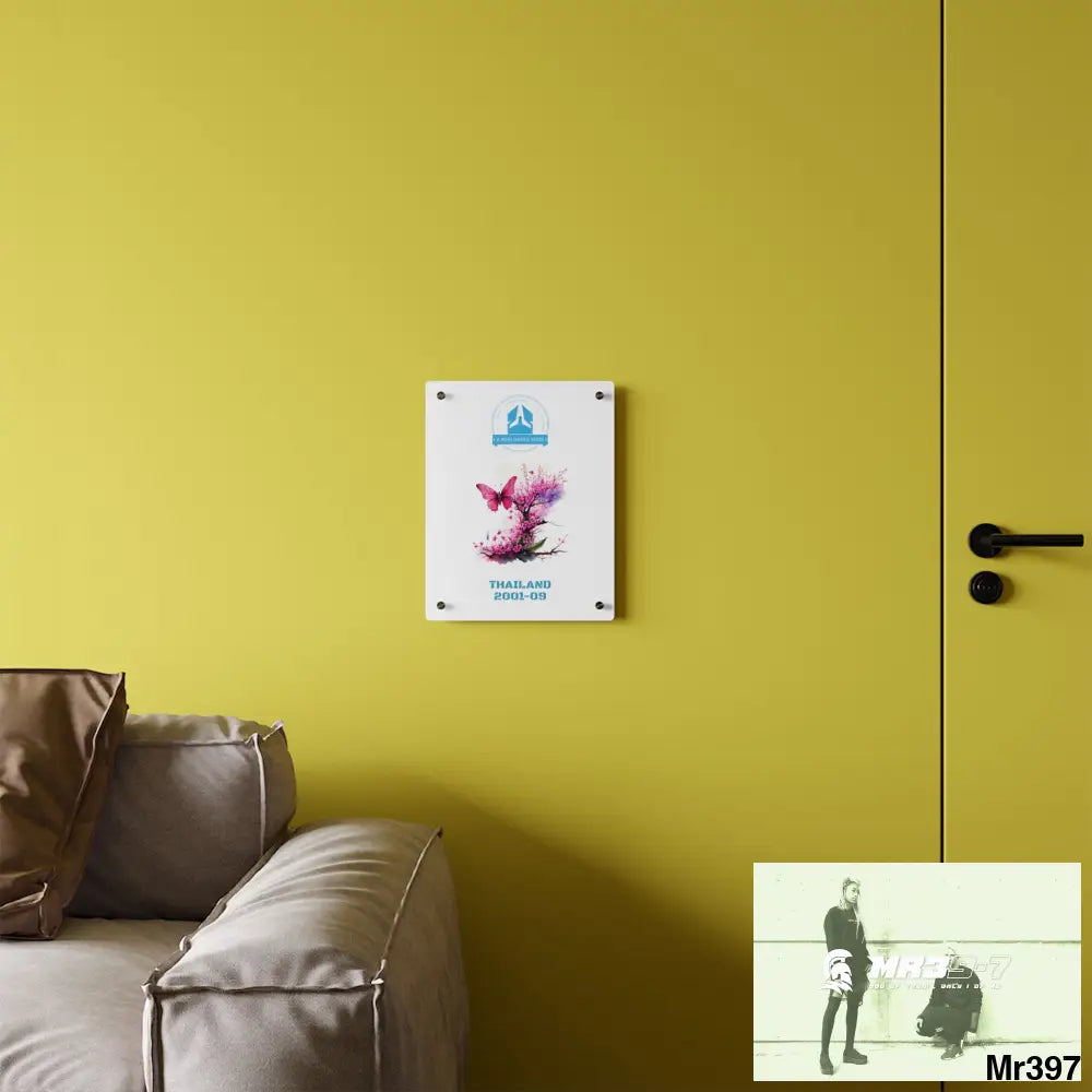 A Who Dares Wins Thailand 2001--09 Pink Butterfly on Ornamental Cherry Tree Branch Acrylic Wall Art Panels Home Decor