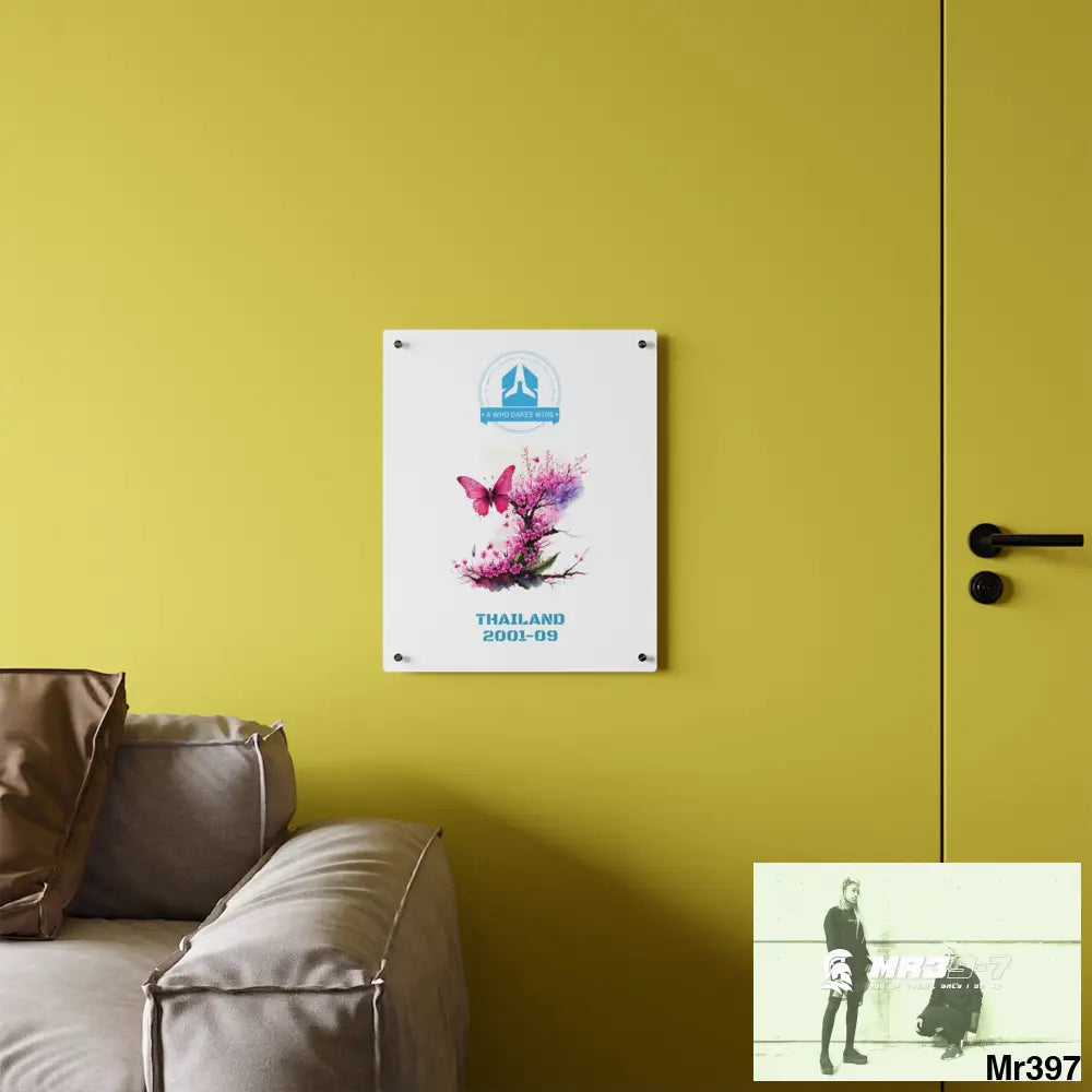 A Who Dares Wins Thailand 2001--09 Pink Butterfly on Ornamental Cherry Tree Branch Acrylic Wall Art Panels Home Decor