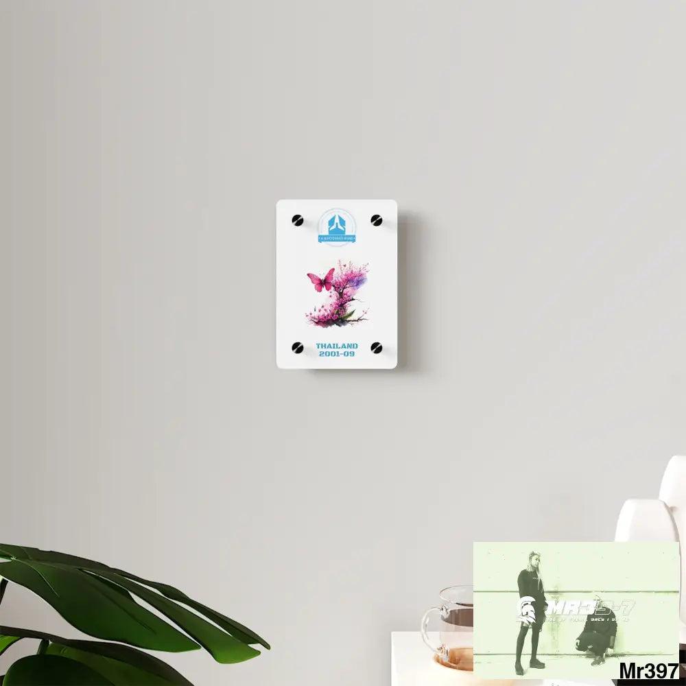 A Who Dares Wins Thailand 2001--09 Pink Butterfly on Ornamental Cherry Tree Branch Acrylic Wall Art Panels Home Decor