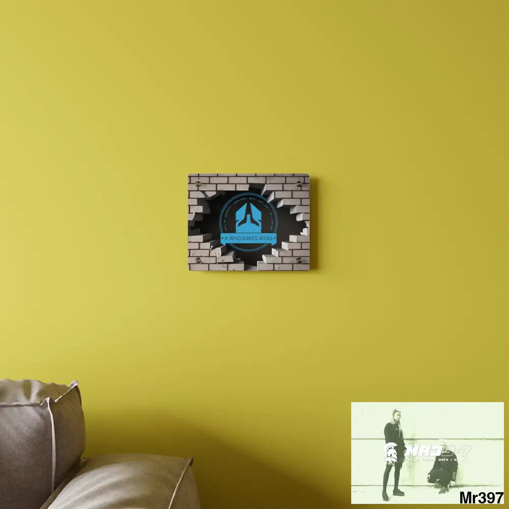 A Who Dares Wins Through the 3D Cracked Brick Wall Graphic Acrylic Wall Art Panels Home Decor