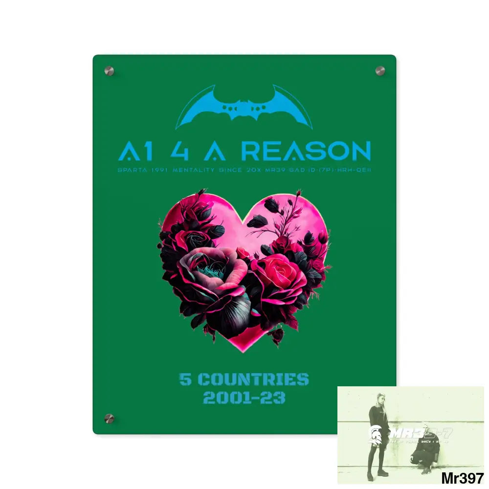 A1 4 A Reason 5 Countries 2001-23 Heart made of pink roses with black accents Acrylic Wall Art Panels 16″ x 20″
