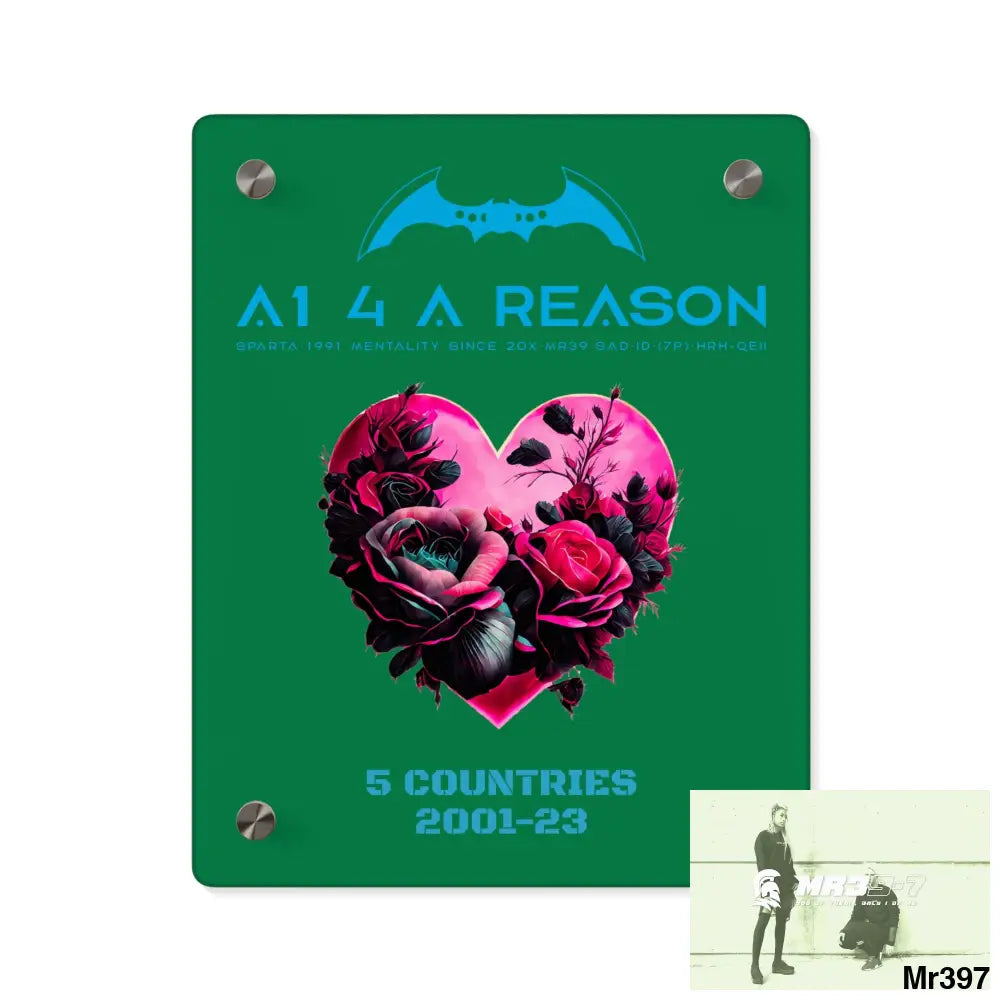 A1 4 A Reason 5 Countries 2001-23 Heart made of pink roses with black accents Acrylic Wall Art Panels 8″ x 10″