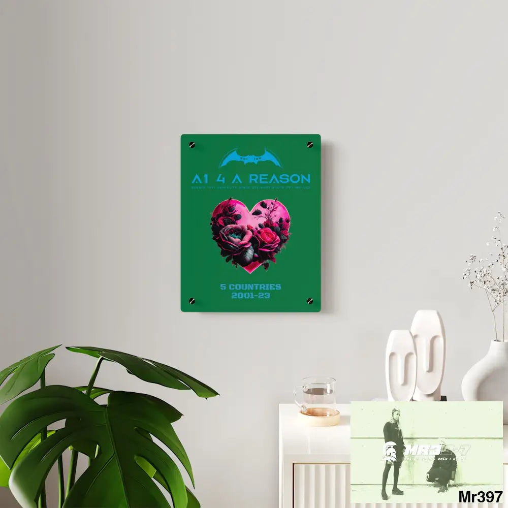 A1 4 A Reason 5 Countries 2001-23 Heart made of pink roses with black accents Acrylic Wall Art Panels Home Decor