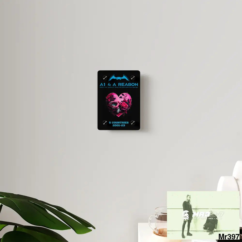 A1 4 A Reason 5 Countries 2001-23 Heart made of pink roses with black accents Acrylic Wall Art Panels Home Decor