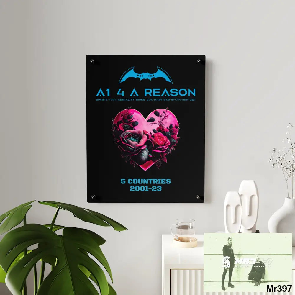 A1 4 A Reason 5 Countries 2001-23 Heart made of pink roses with black accents Acrylic Wall Art Panels Home Decor