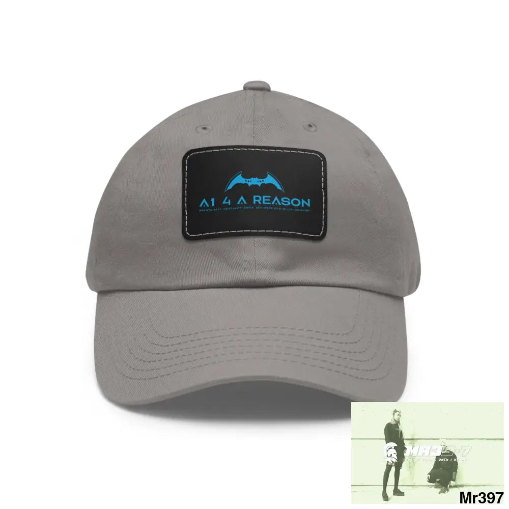 A1 4 A Reason Dad Hat with Leather Patch (Rectangle) Grey / Black patch / Rectangle / One size Hats
