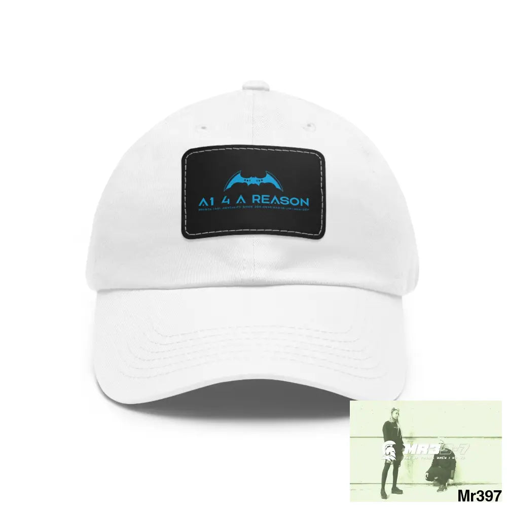 A1 4 A Reason Dad Hat with Leather Patch (Rectangle) White / Black patch / Rectangle / One size Hats