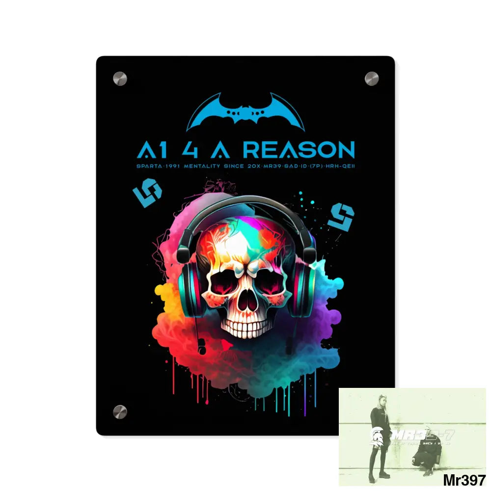A1 4 A Reason E + 5 Colourful Skull Headphones Acrylic Wall Art Panels 11″ x 14″ (Vertical) / 0.25’’ Home Decor