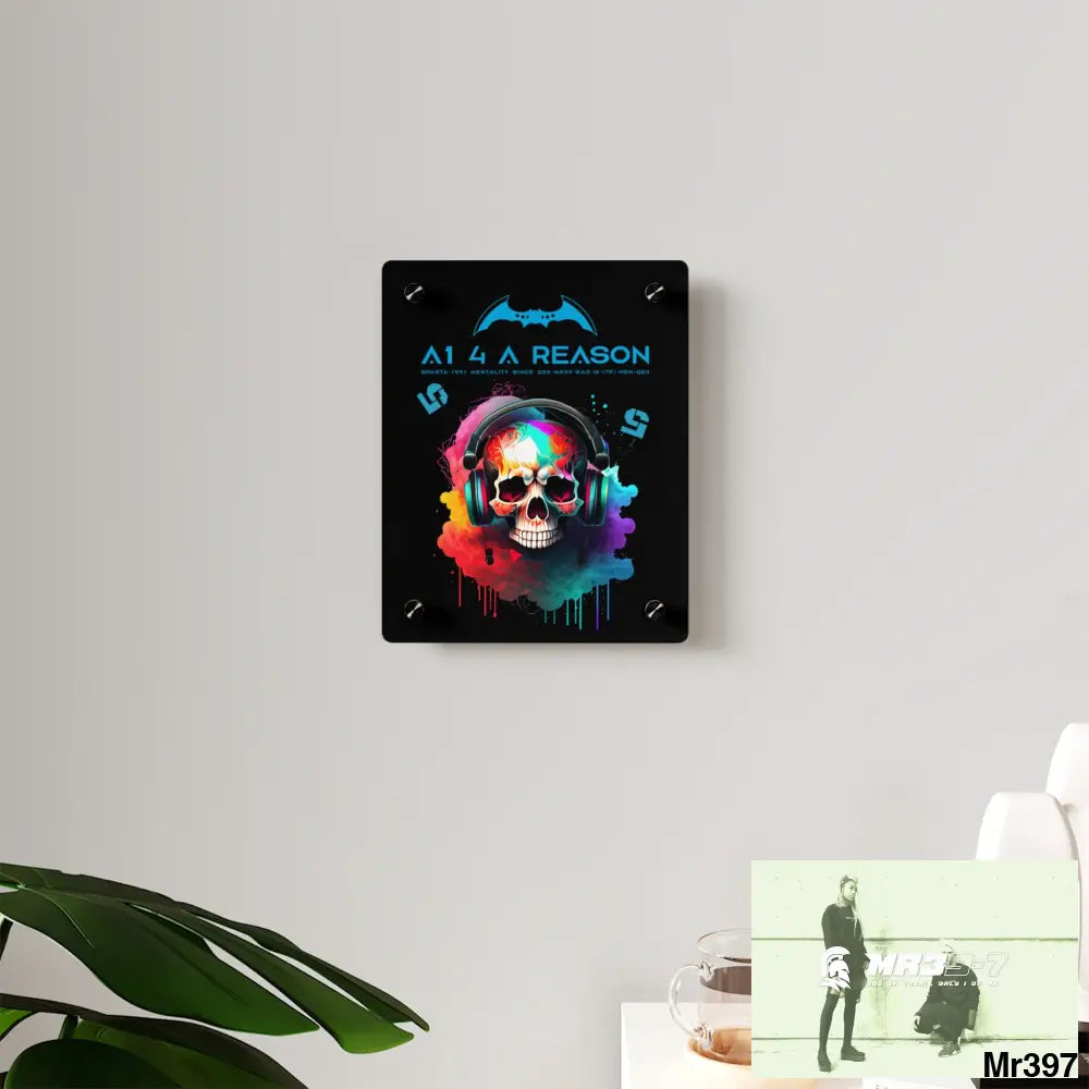 A1 4 A Reason E + 5 Colourful Skull Headphones Acrylic Wall Art Panels Home Decor