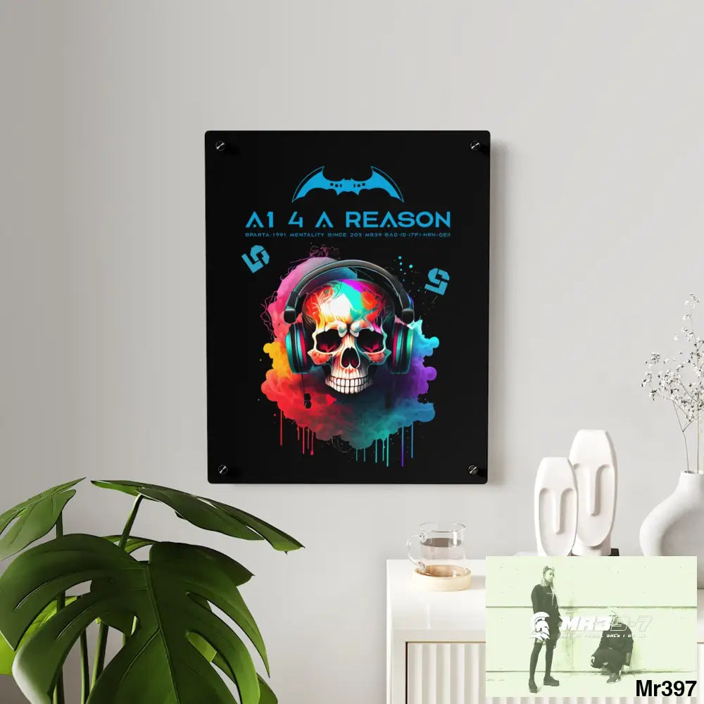A1 4 A Reason E + 5 Colourful Skull Headphones Acrylic Wall Art Panels Home Decor