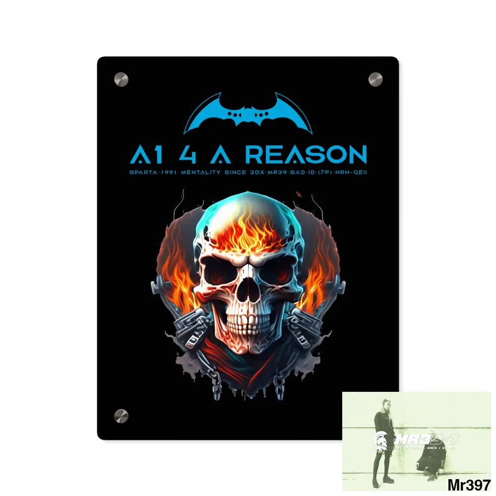 A1 4 A Reason Flame Biker Skull Graphic Acrylic Wall Art Panels 11″ x 14″ (Vertical) / 0.25’’ Home Decor