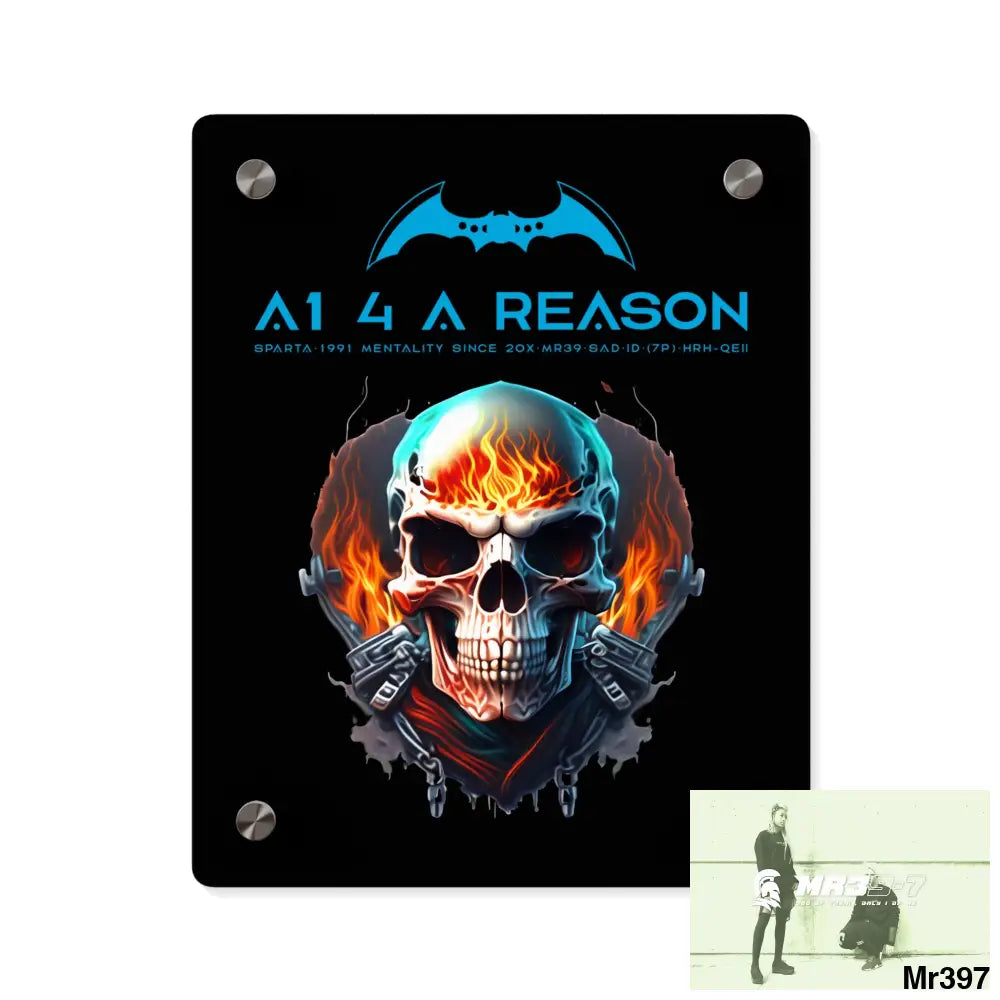 A1 4 A Reason Flame Biker Skull Graphic Acrylic Wall Art Panels 8″ x 10″ (Vertical) / 0.25’’ Home Decor