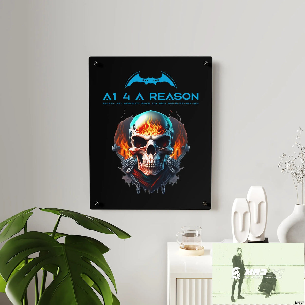 A1 4 A Reason Flame Biker Skull Graphic Acrylic Wall Art Panels Home Decor