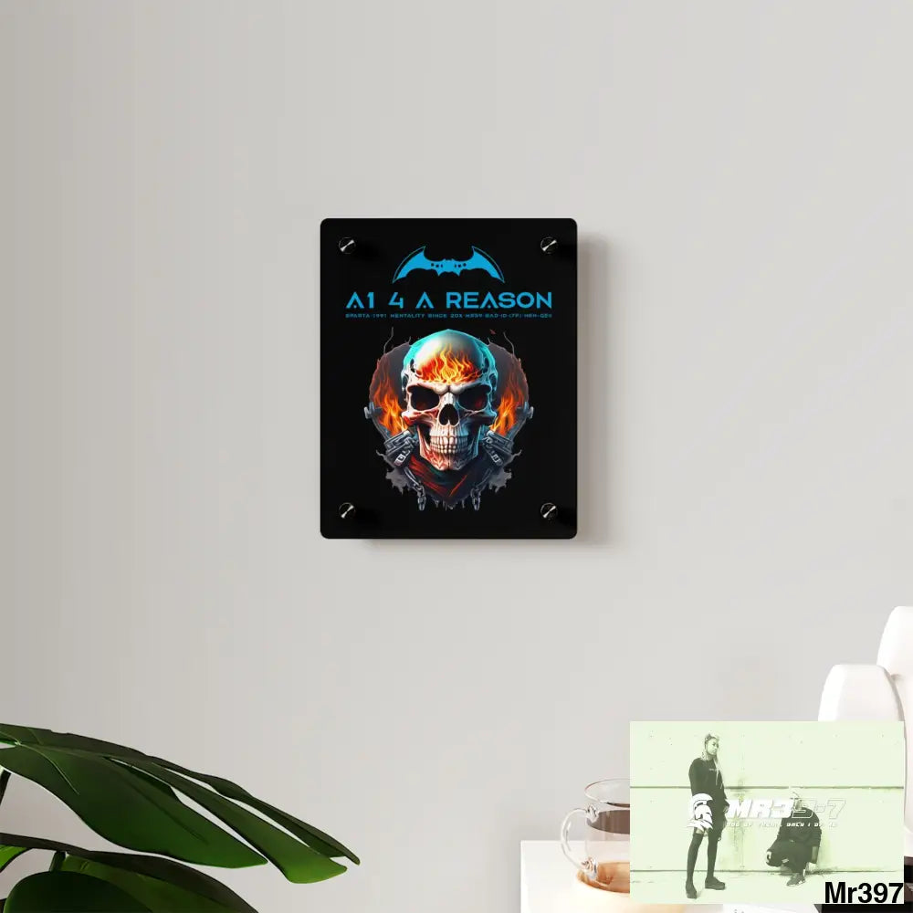 A1 4 A Reason Flame Biker Skull Graphic Acrylic Wall Art Panels Home Decor